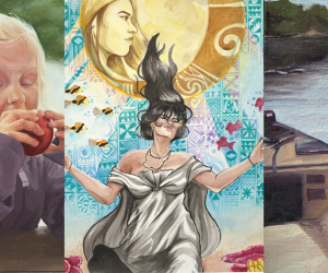 Collage featuring the first, second, and third place art pieces