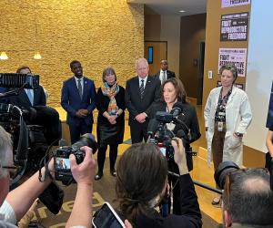 Vice President Kamala Harris speaking at Planned Parenthood clinic in St. Paul