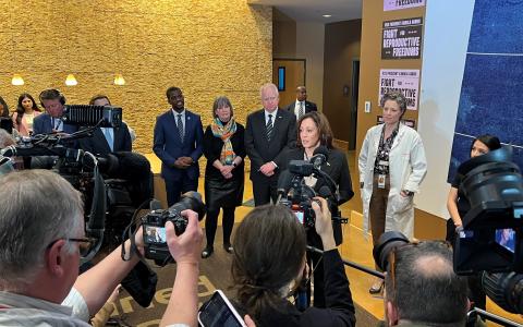 Vice President Kamala Harris speaking at Planned Parenthood clinic in St. Paul